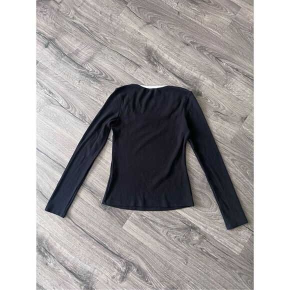 Pretty wear contrast trim square neck top in black and white size M - Picture 2 of 3